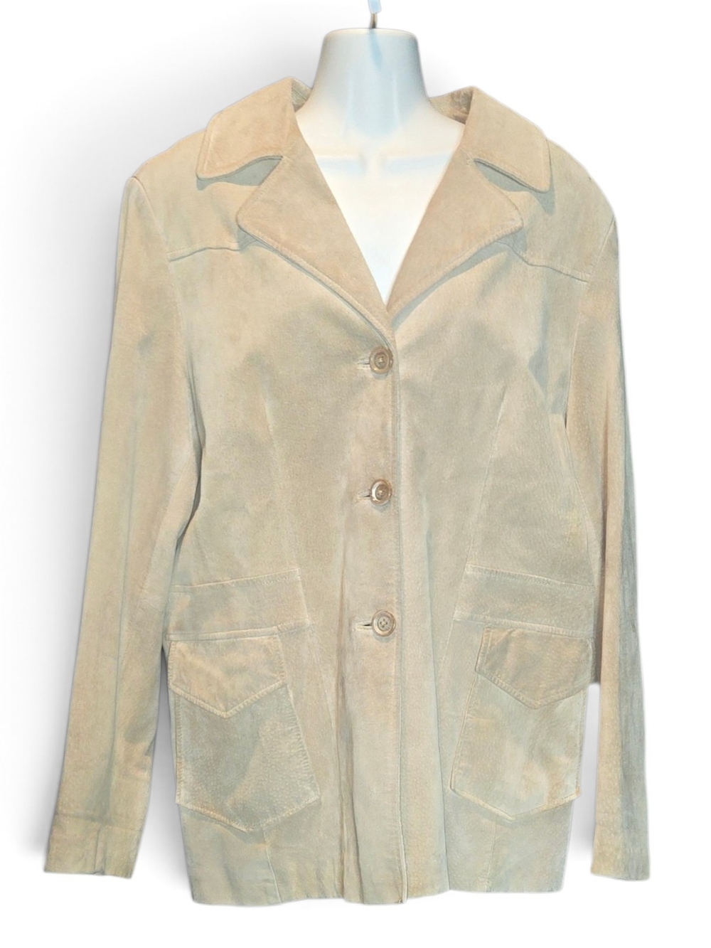 Mpssimo Light Beige Genuine Leather Shell Button-Front Blazer Jacket